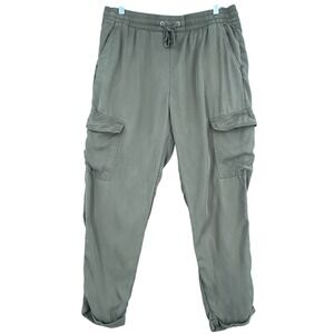 H&M LOGG Womens Olive Green‎ Cotton Blend Cargo Pants Elastic Drawstring Waist